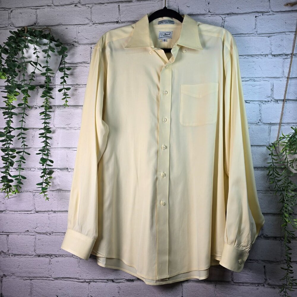 L.L. BEAN MENS LONG SLEEVE BUTTON DOWN SHIRT BUTTER YELLOW COLOR SIZE 16.5 EUC